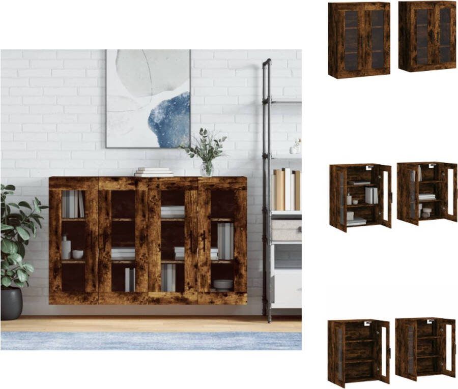 VidaXL Wandkasten Hangkast 69.5 x 34 x 90 cm Gerookt Eiken Bewerkt Hout en Glas Keukenkast