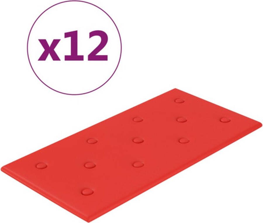 VidaXL Wandpanelen 12 st 2 16 m² 60x30 cm kunstleer rood