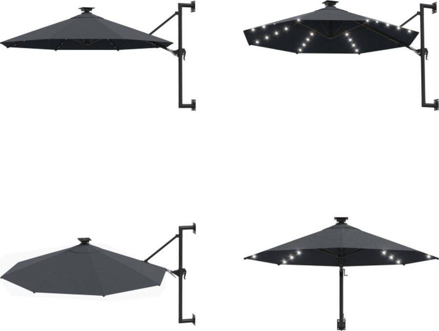 VidaXL Wandparasol met LED's en metalen paal 300 cm antracietkleurig Parasol Parasols Parasol Met LED Parasols Met LED's
