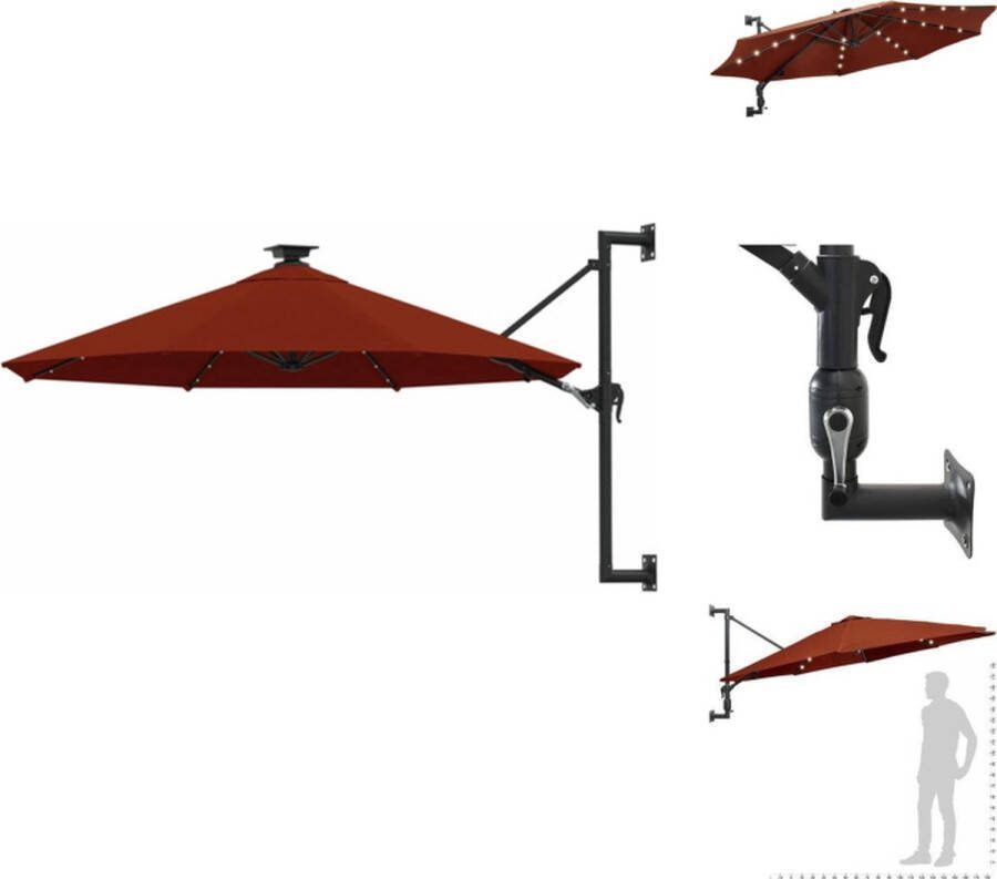 VidaXL Wandparasol Terracotta 300 x 131 cm UV-beschermend polyester Inclusief 28 LED-lampjes Zwenkbaar Stabiel en duurzaam Met zwengelsysteem Levering inclusief wandbevestiging Montage vereist Parasol