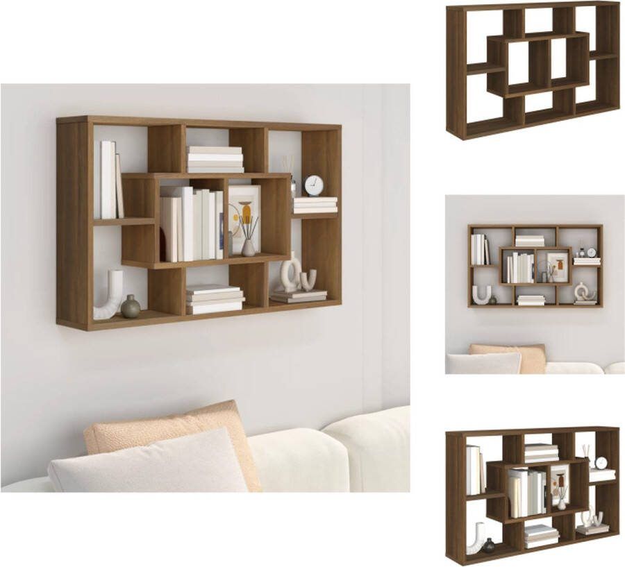 VidaXL Wandplank Bruineiken Hout 85 x 16 x 52.5 cm 8 vakken Wandsteun