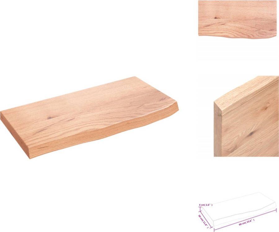 VidaXL Wandplank Eikenhout 60 x 30 x 4 cm Lichtbruin 20 kg draagvermogen Wandsteun