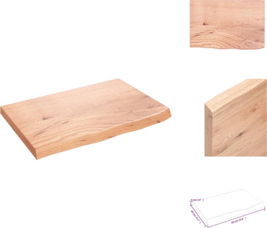 VidaXL Wandplank Eikenhout Rustieke stijl 60 x 40 x 4 cm Lichtbruin Draagvermogen 20 kg Wandsteun