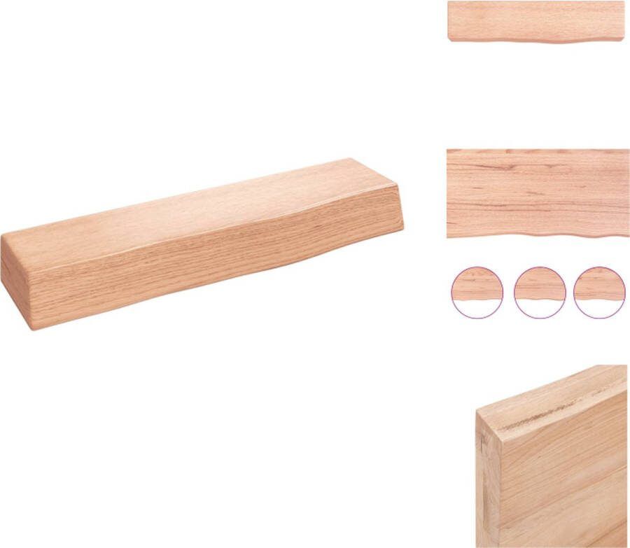 VidaXL Wandplank Eikenhout Rustieke stijl Veelzijdig Gelakt oppervlak Handgemaakt Natuurlijke rand Lichtbruin 40 x 10 x 6 cm 20 kg draagvermogen Wandsteun