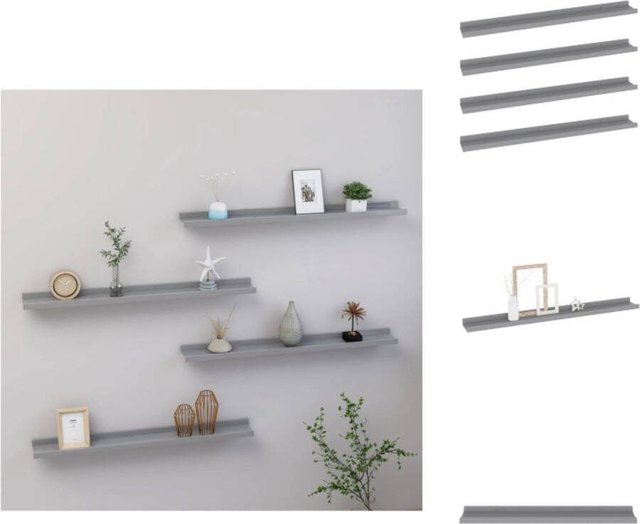 VidaXL Wandplank Grijs MDF 80 x 9 x 3 cm Set van 4 Wandsteun