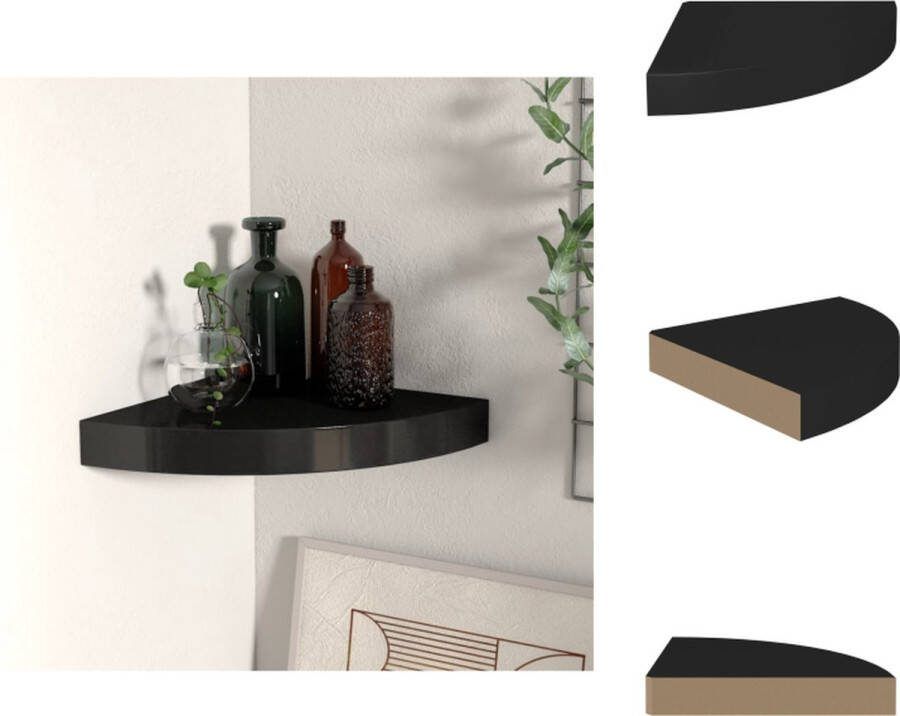 VidaXL Wandplank Hoekplank 25 x 25 x 3.8 cm Zwart MDF en Metaal Wandsteun