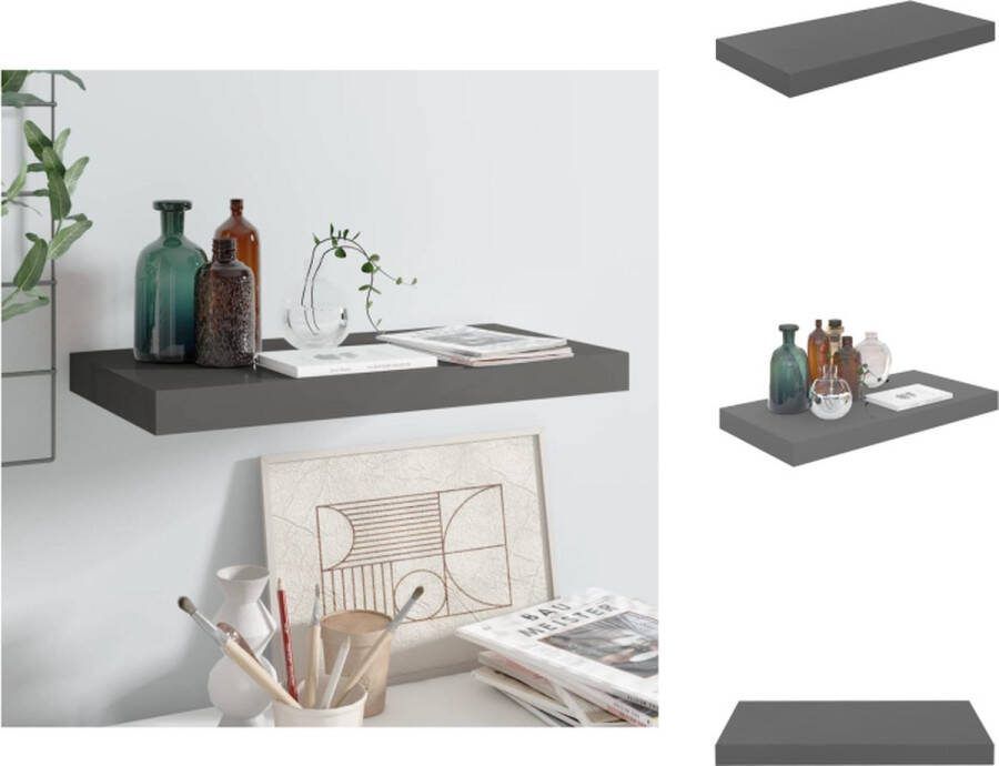 VidaXL Wandplank Hoogglans Grijs 50 x 23 x 3.8 cm Honingraat MDF Wandsteun