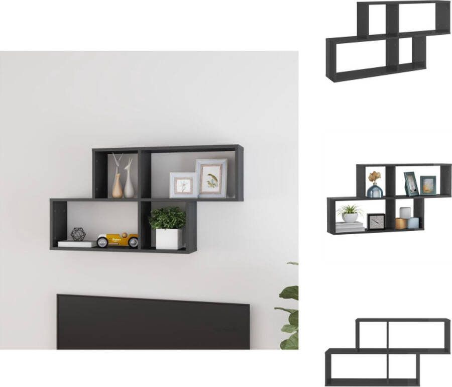 VidaXL Wandplank Hoogglans Grijs Kubuswandschap 100x18x53cm Montage vereist Wandsteun
