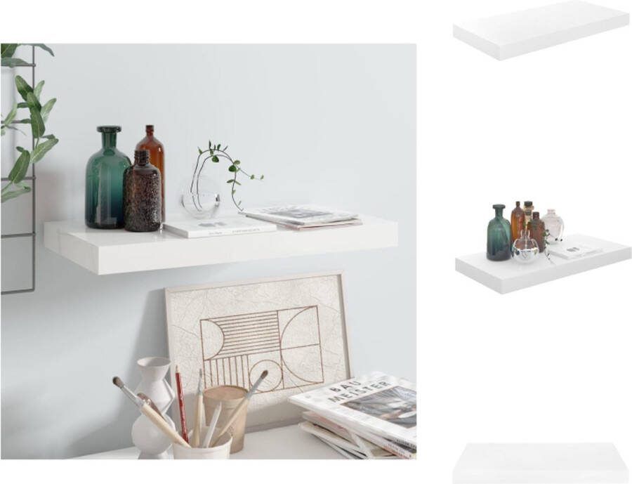 VidaXL Wandplank Hoogglans Wit Honingraat MDF en Metaal 50x23x3.8 cm Onzichtbaar montagesysteem Wandsteun