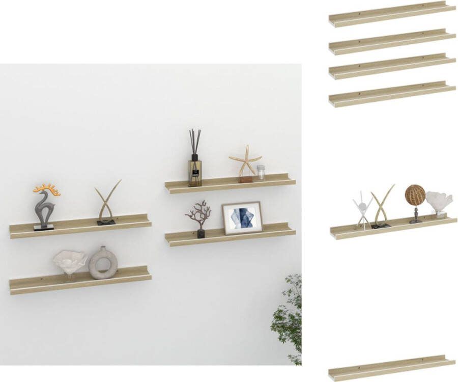 VidaXL Wandplank MDF 60 x 9 x 3 cm Wit en Sonoma Eiken Set van 4 Wandsteun