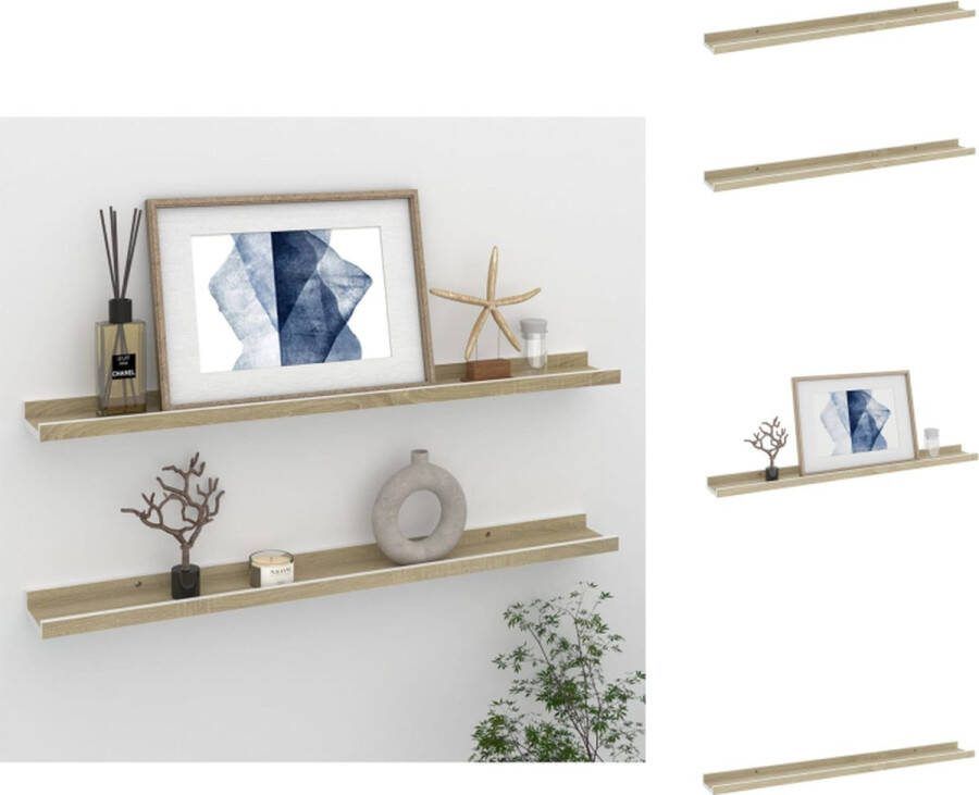 VidaXL Wandplank MDF 80x9x3 cm Wit Sonoma eiken Set van 2 Wandsteun