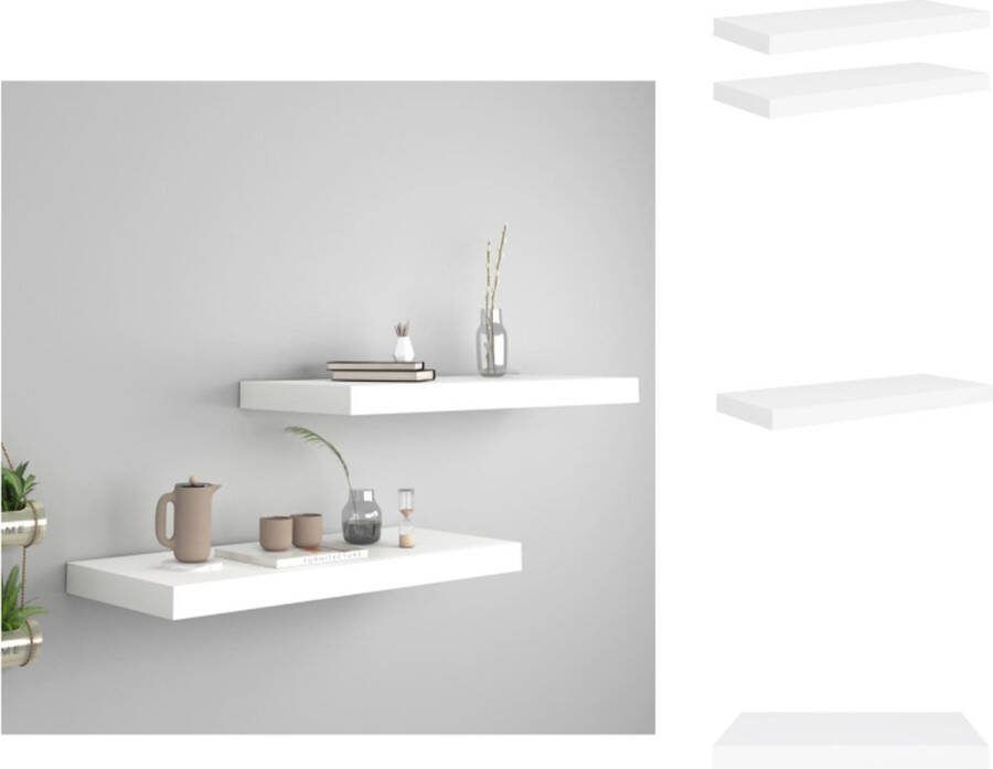 VidaXL Wandplank Set Wit Honingraat MDF en Metaal 60x23.5x3.8 cm Onzichtbaar Montagesysteem Wandsteun