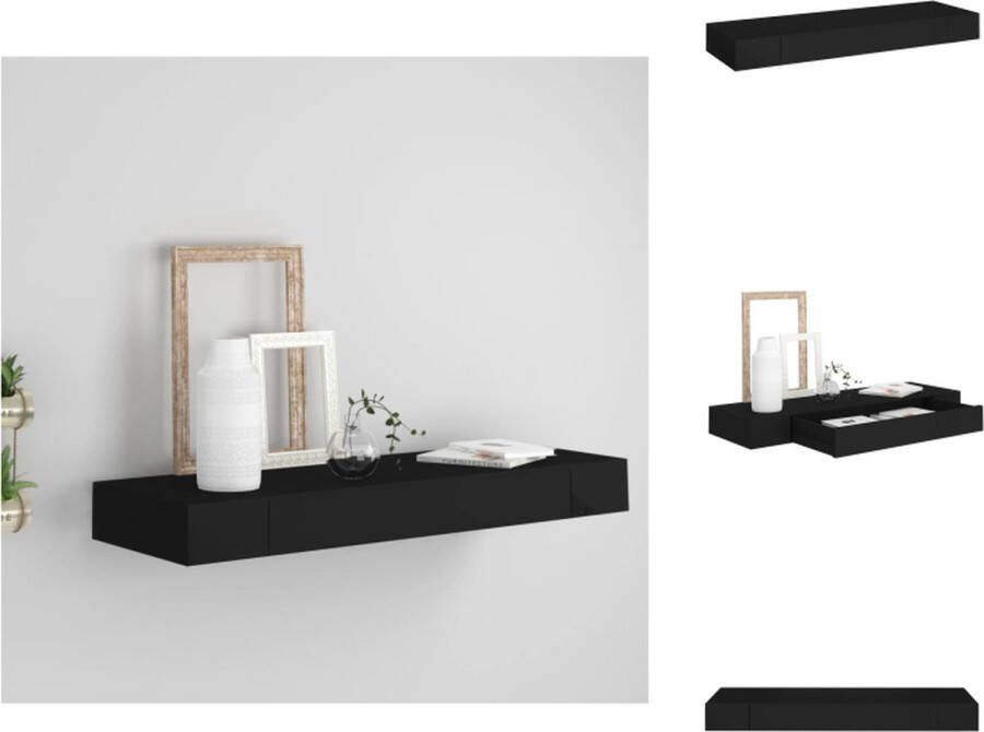 VidaXL wandplank Zwart MDF 80 x 25 x 8 cm Met lade Wandsteun