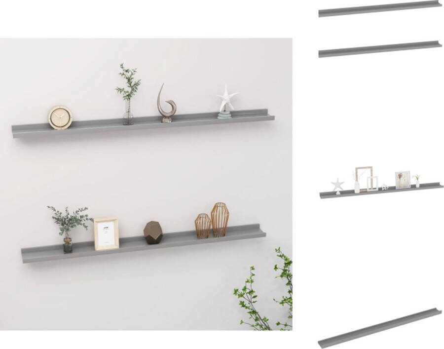 VidaXL Wandplanken Grijs MDF 115 x 9 x 3 cm Set van 2 Wandsteun