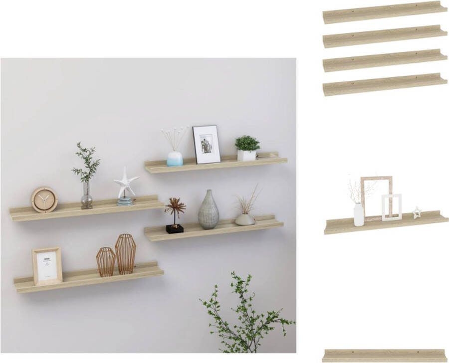VidaXL Wandplanken MDF 60 x 9 x 3 cm Sonoma Eiken Set van 4 Wandsteun