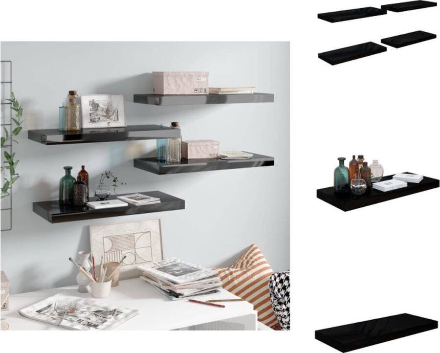 VidaXL Wandplanken MDF Metaal 60x23.5x3.8cm Hoogglans zwart Wandsteun
