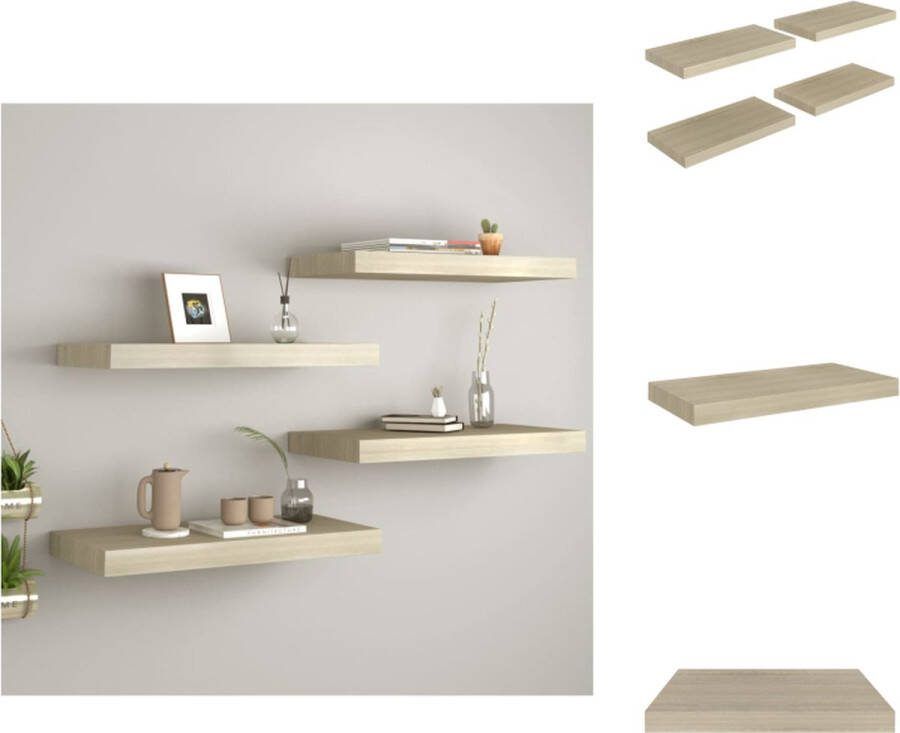 VidaXL Wandplanken Metaal 50 x 23 x 3.8 cm Eiken Onzichtbaar montagesysteem Wandsteun