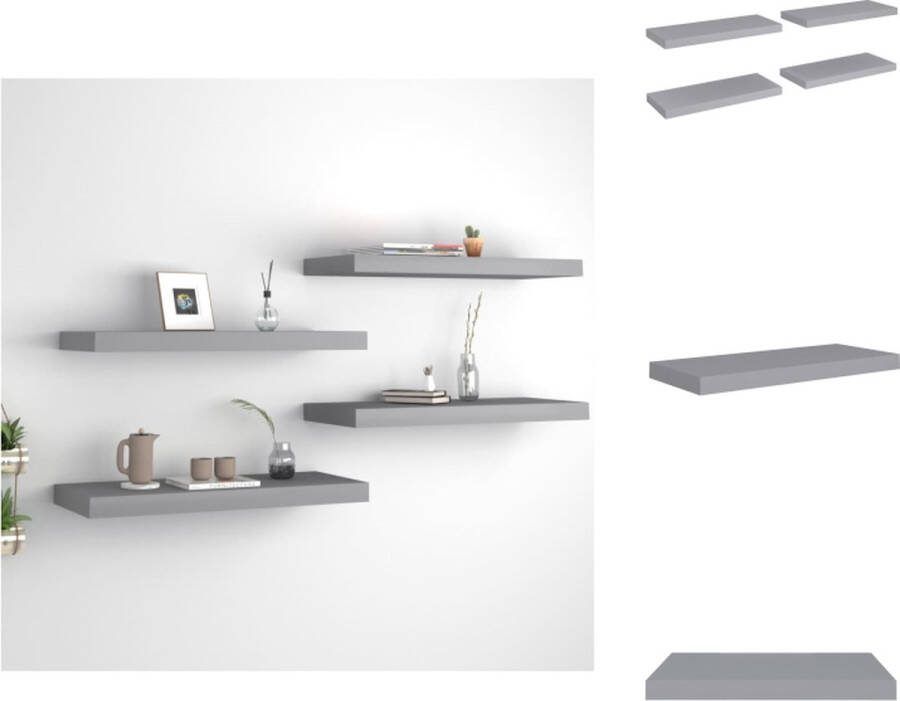 VidaXL Wandplanken Set Grijs 60x23.5x3.8cm Honingraat MDF en Metaal Wandsteun