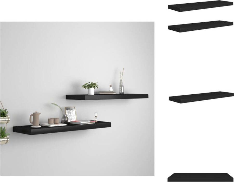 VidaXL Wandplanken Set Honingraat MDF Metaal 80 x 23.5 cm Zwart Wandsteun