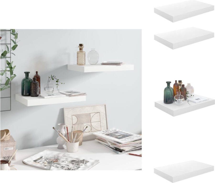 VidaXL Wandplanken Set Hoogglans Wit 40 x 23 x 3.8 cm Honingraat MDF en Metaal Wandsteun
