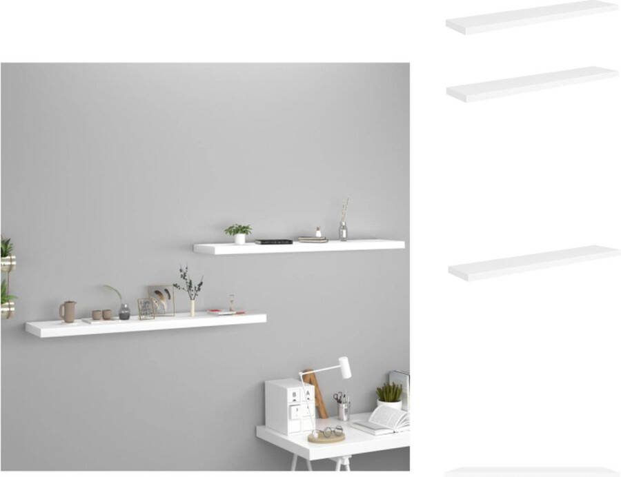 VidaXL Wandplanken Set Stijlvolle Wandplanken 120 x 23.5 x 3.8 cm Ken- Onzichtbaar montagesysteem Kleur- wit Wandsteun