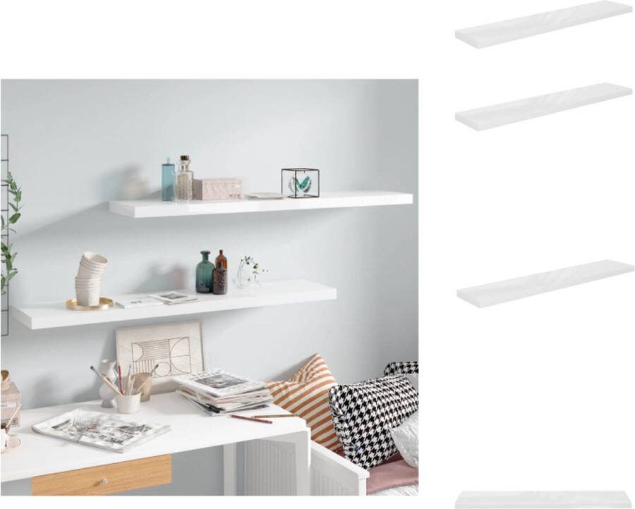 VidaXL Wandplanken Set van 2 Hoogglans wit 120 x 23.5 x 3.8 cm Onzichtbaar montagesysteem Wandsteun