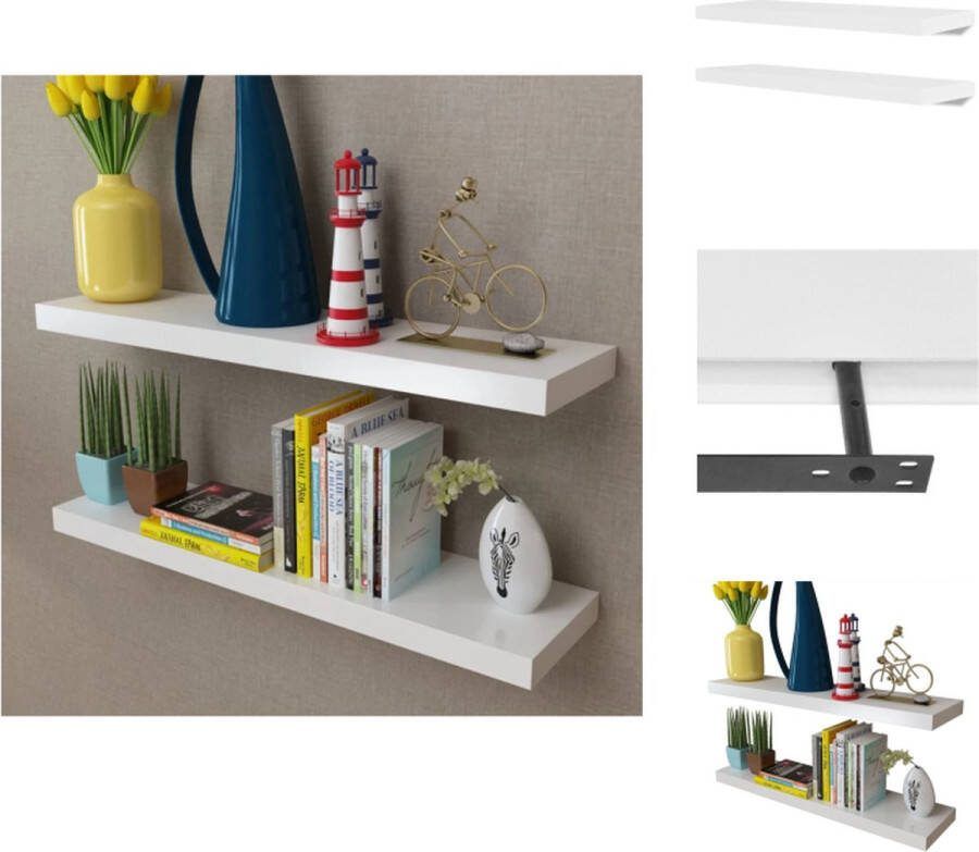 VidaXL Wandplanken Set van 2 Kubusvormig MDF 80 x 20 x 3.8 cm Wit Wandsteun