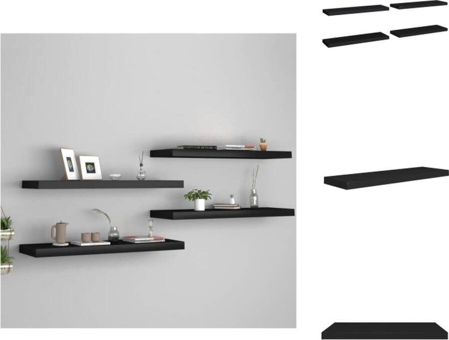 VidaXL Wandplanken Set van 4 Honingraat MDF Metaal 80x23.5x3.8cm Zwart Wandsteun