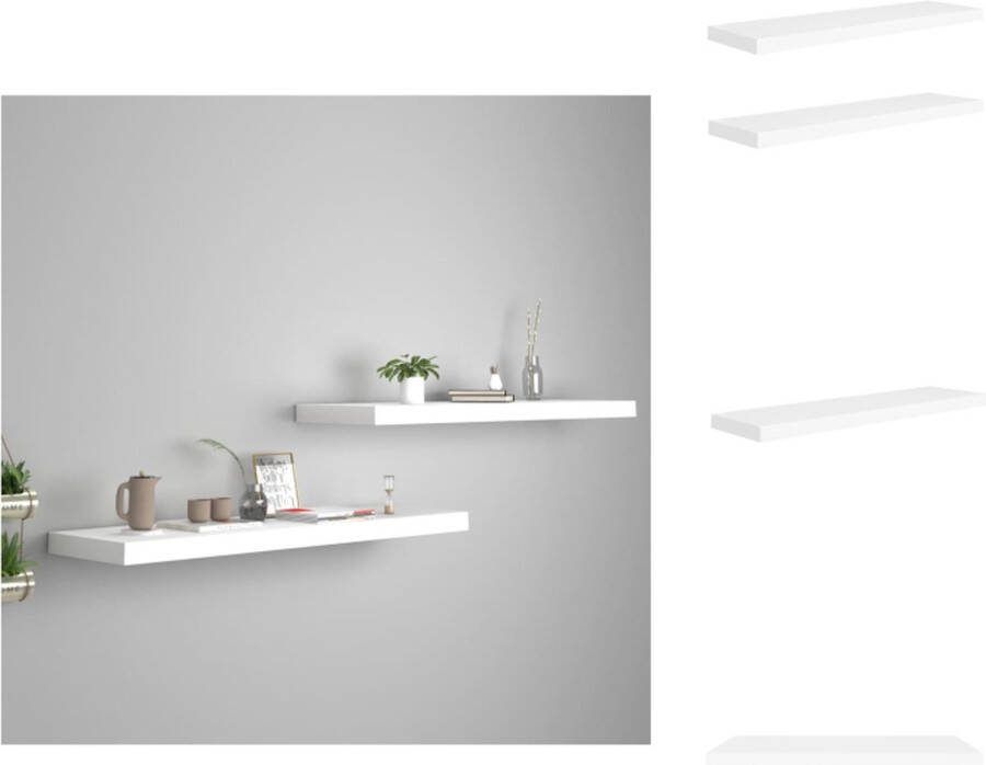 VidaXL Wandplanken Stijlvol Materiaal- Honingraat MDF en metaal Afmetingen- 90 x 23.5 x 3.8 cm Wit Set van 2 Wandsteun
