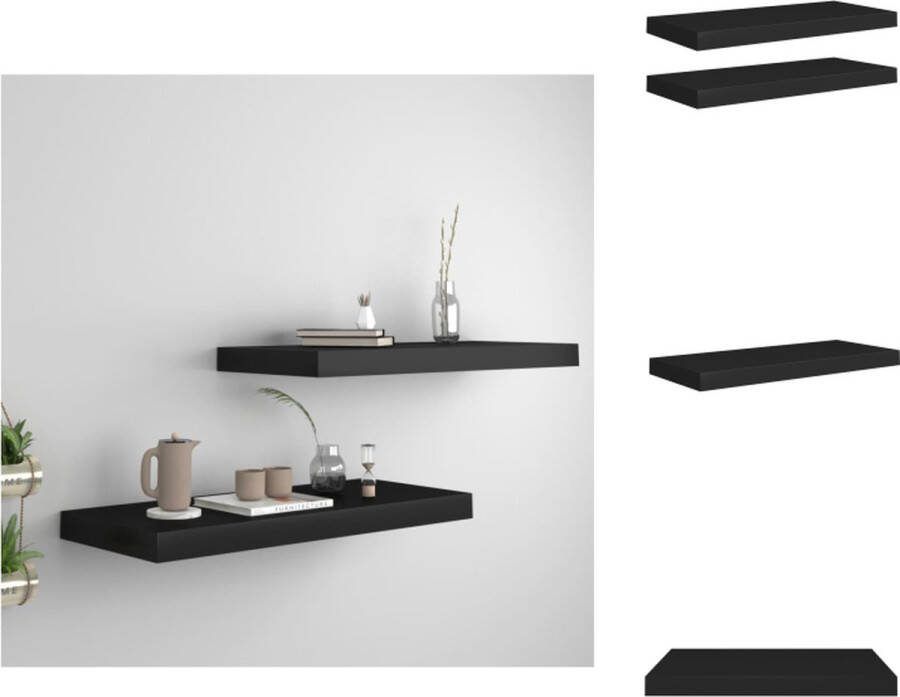 VidaXL Wandplanken Stijlvol Set van 2 60x23.5x3.8 cm Honingraat MDF metaal Zwart Wandsteun