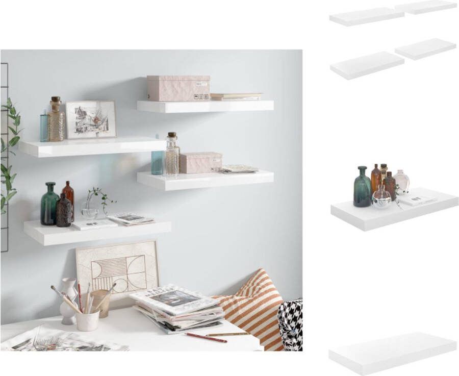 VidaXL Wandplanken Trendy Set van 4 Hoogglans Wit Honingraat MDF en Metaal 50x23x3.8cm Wandsteun