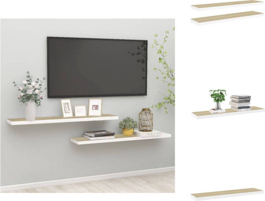 VidaXL Wandschap 120 x 23.5 x 3.8 cm Eiken en Wit Honingraat MDF en Metaal Wandsteun