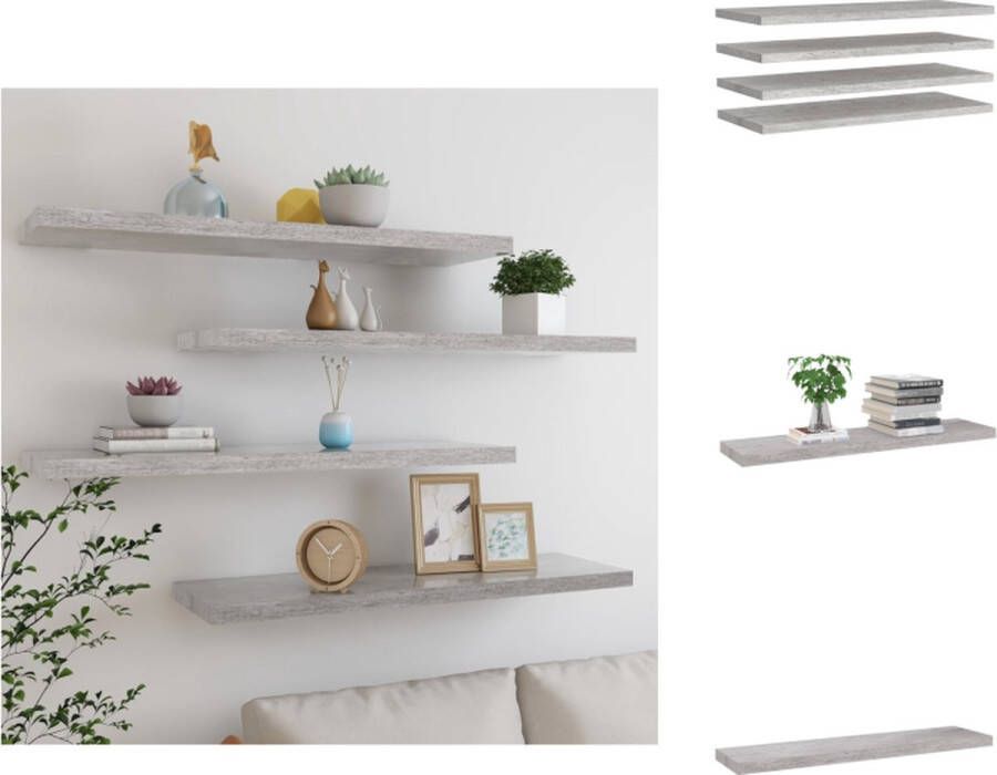 VidaXL Wandschap Betongrijs 90x23.5x3.8cm Honingraat MDF en Metaal Wandsteun