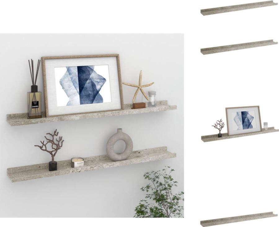 VidaXL Wandschap Betongrijs MDF 80 x 9 x 3 cm praktisch en decoratief Wandsteun