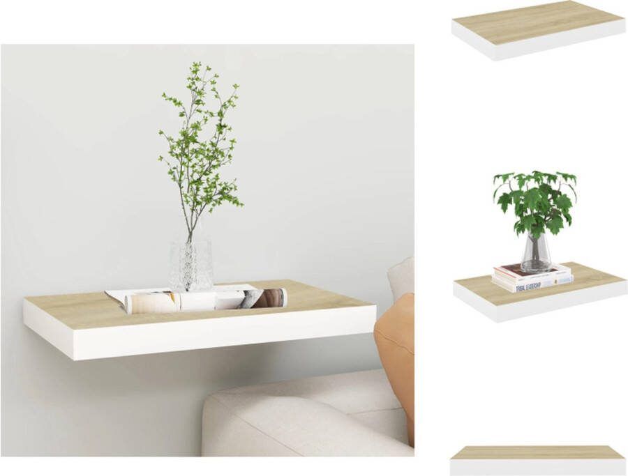 VidaXL Wandschap Eiken en Wit 50x23x3.8 cm Honingraat MDF en Metaal Wandsteun