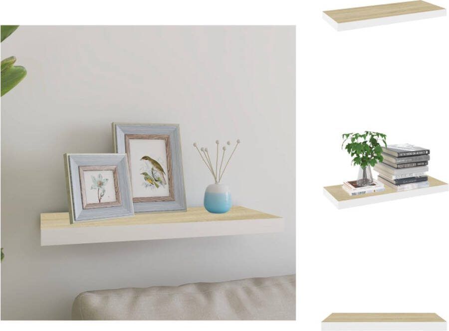 VidaXL Wandschap Eiken en Wit 60x23.5x3.8 cm Honingraat MDF Metaal Wandsteun