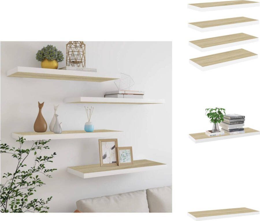VidaXL Wandschap Eiken en wit 80 x 23.5 x 3.8 cm Honingraat MDF en metaal Wandsteun