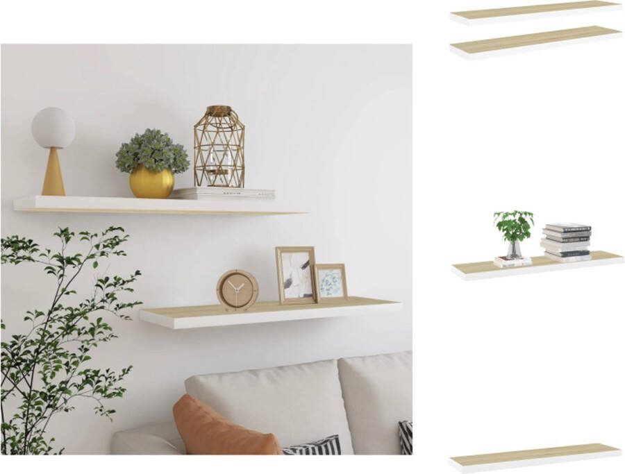 VidaXL Wandschap Eiken Wit 90x23.5x3.8 cm Honingraat MDF Metaal Wandsteun
