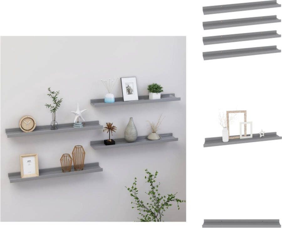 VidaXL Wandschap Grijs MDF 60 x 9 x 3 cm Praktisch en Decoratief Wandsteun