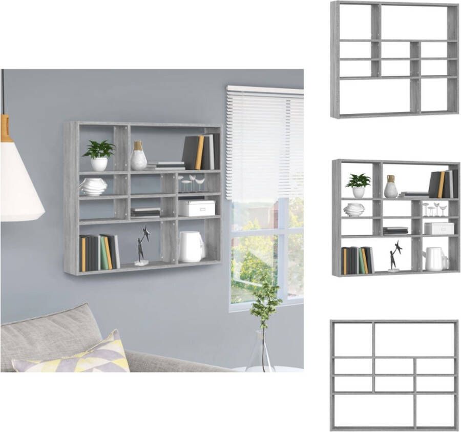 VidaXL Wandschap Grijs Sonoma Eiken 90x16x78cm Stevig en decoratief wandschap met 10 vakken voor boeken trofeeën en meer Materiaal- bewerkt hout Montage vereist Wandsteun