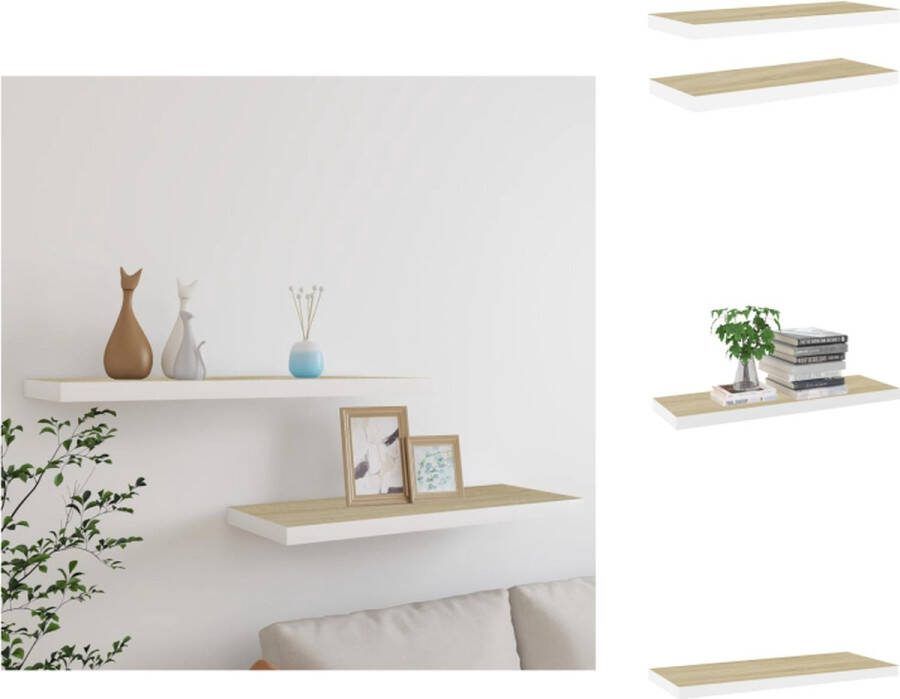 VidaXL Wandschap Honingraat MDF Metaal 80x23.5x3.8cm Eiken Wit Wandsteun