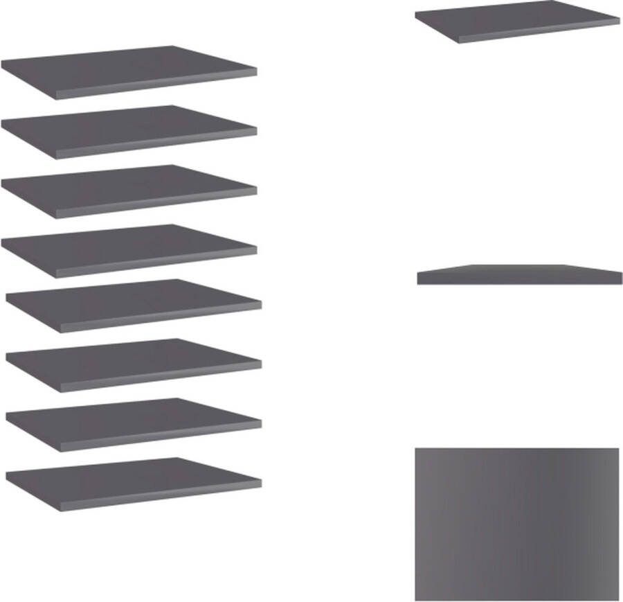 VidaXL Wandschap Hoogglans grijs 40 x 30 x 1.5 cm Set van 8 Wandsteun