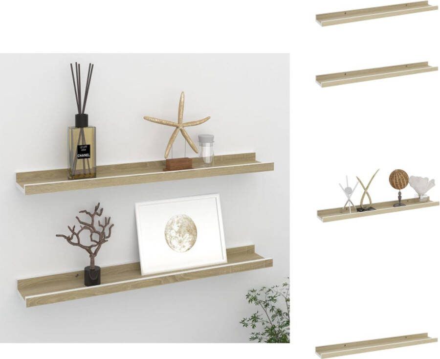 VidaXL Wandschap MDF 60x9x3 cm wit en sonoma eiken Wandsteun