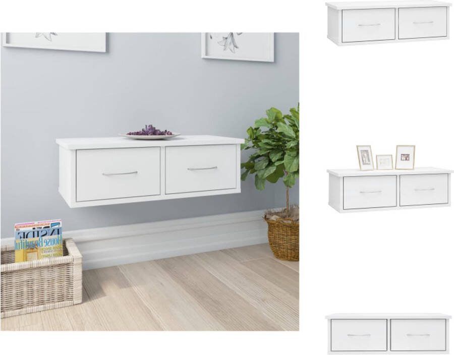 VidaXL Wandschap Met 2 Lades 60 x 26 x 18.5 cm Hoogglans wit Wandsteun