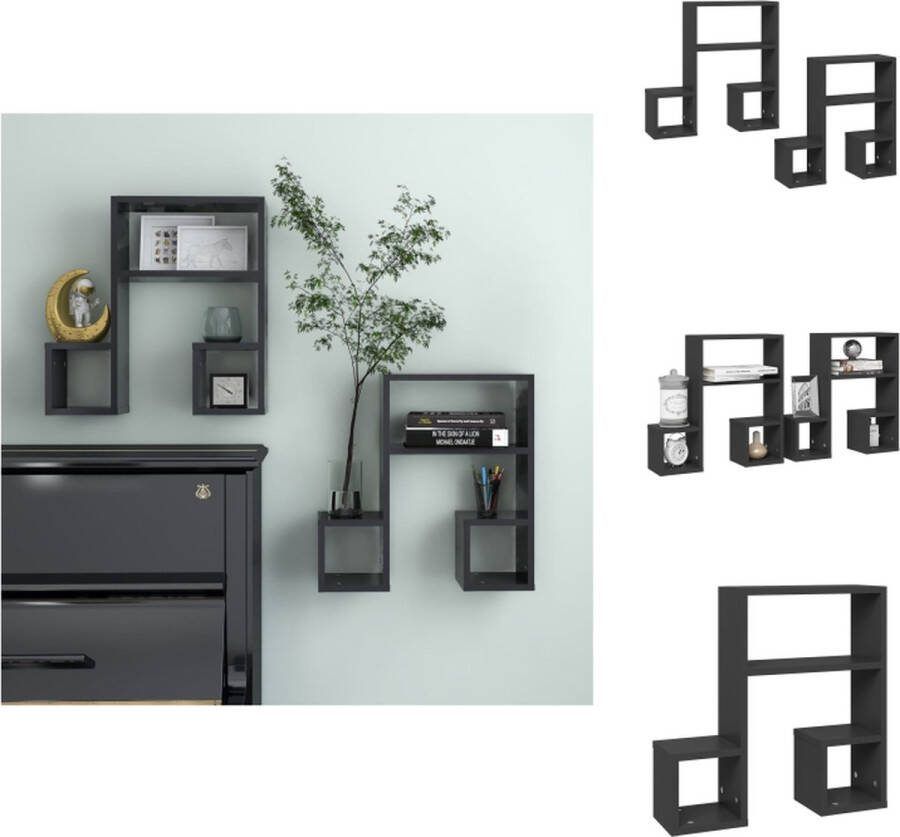VidaXL Wandschap Muzieknoot 50 x 15 x 50 cm Grijs Spaanplaat Montage vereist 2 stuks Wandsteun