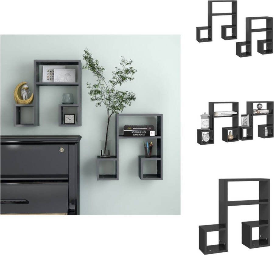 VidaXL Wandschap Muzieknoot 50 x 15 x 50 cm Hoogglans grijs Wandsteun