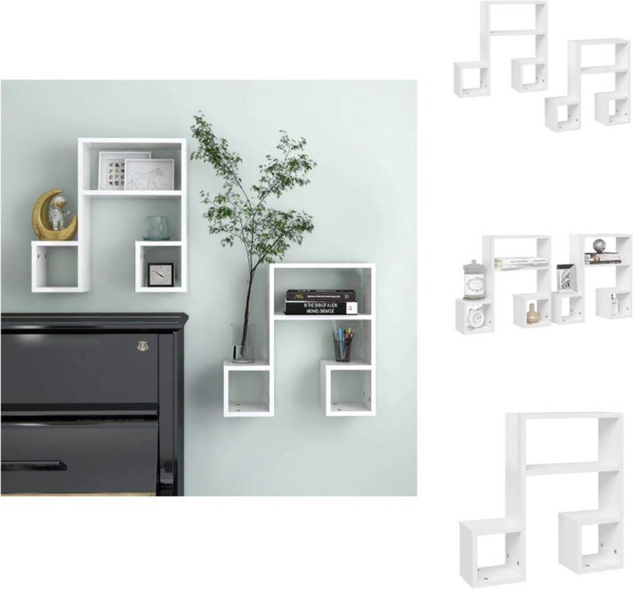VidaXL Wandschap Muzieknoot Hoogglans Wit 50 x 15 x 50 cm Spaanplaat Wandsteun