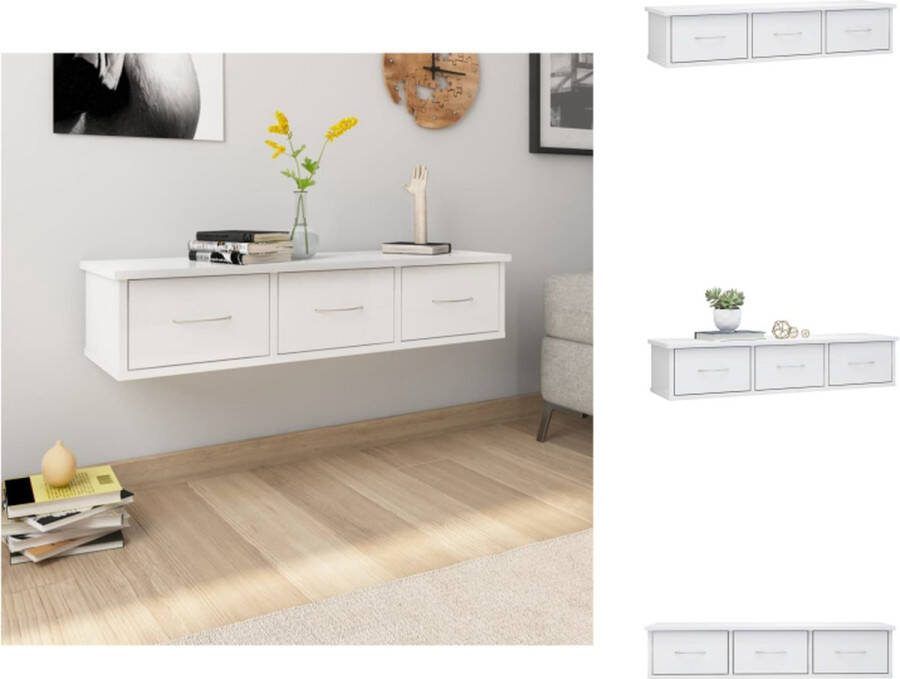 VidaXL Wandschap schap met 3 lades 88 x 26 x 18.5 cm hoogglans wit Wandsteun