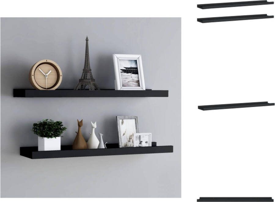 VidaXL Wandschap Stijlvolle Set Fotoplanken 80 x 9 x 3 cm Zwart MDF Wandsteun