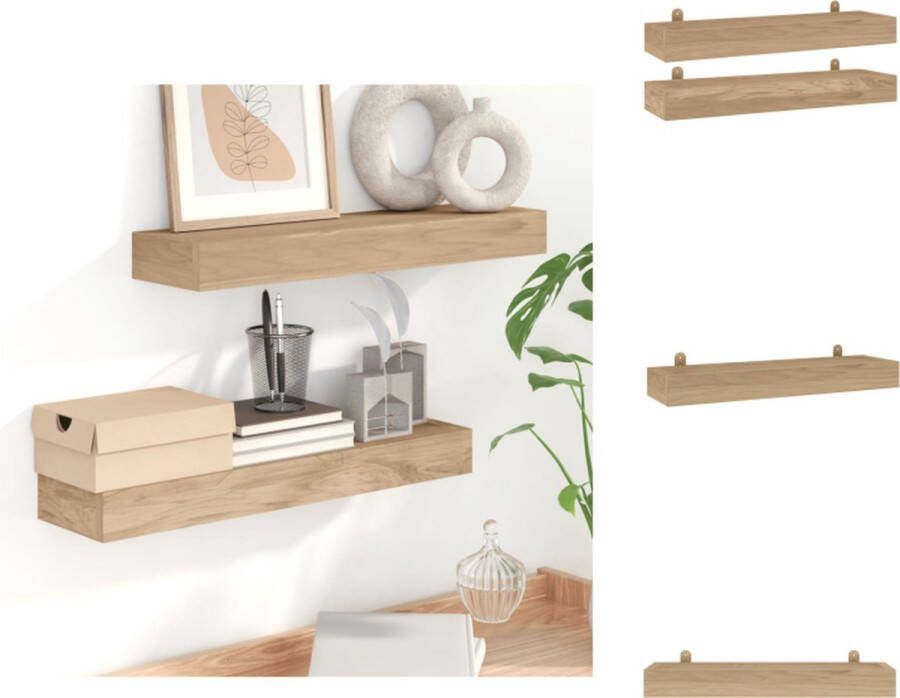 VidaXL Wandschap Teakhout Wandmontage ontwerp Decoratieve functie 60 x 15 x 6 cm 2 stuks Wandsteun